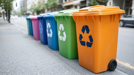 Colorful recycle bins in the city. Recycling concept.の写真素材