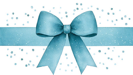 Blue bow isolated on white background. Watercolor hand drawn illustration.の写真素材