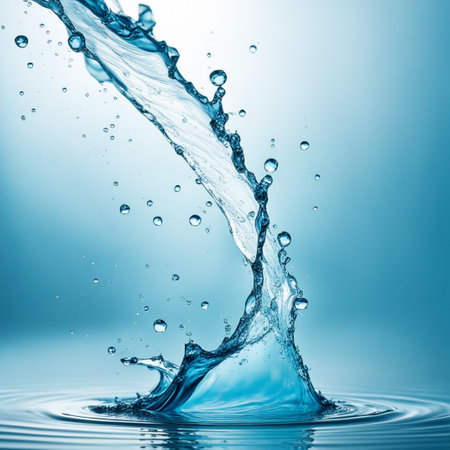 Water drop splash, blue water splash isolated on a white backgroundの写真素材