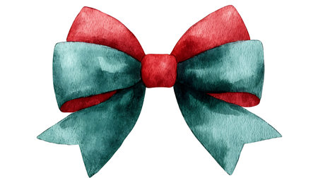 Watercolor blue and red bow isolated on white background. Watercolor illustration.の写真素材