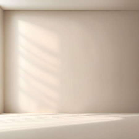 Empty room with sunlight and shadows on the wall. 3d renderingの写真素材