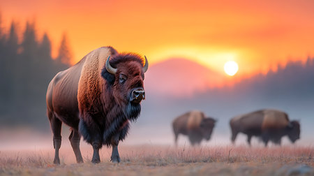Bison in Yellowstone National Park, Wyoming, United States of Americaの写真素材