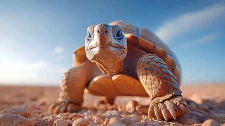tortoise on the sand in the desert. 3d renderingの写真素材