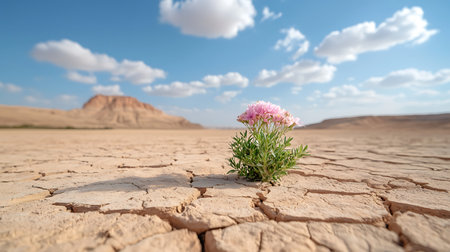 Plant in the dry desert with blue sky and white clouds.の写真素材