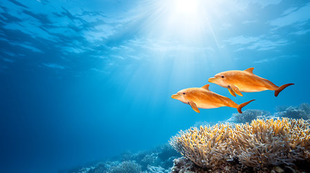 Tropical coral reef with fishes and sunlight. Underwater world.の写真素材