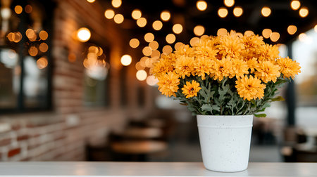 Chrysanthemum flowers in vase on table, stock photoの写真素材