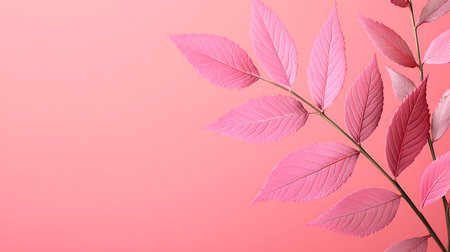 Creative layout made of pink leaves on a pink background. Minimal concept.の写真素材