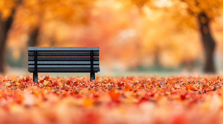 Bench in the autumn park. Autumn season concept. Selective focus.の写真素材