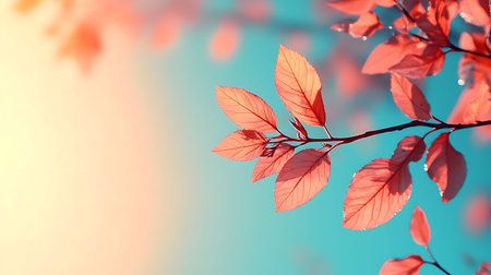 Red leaves of a tree in the sunlight. Beautiful nature background.の写真素材