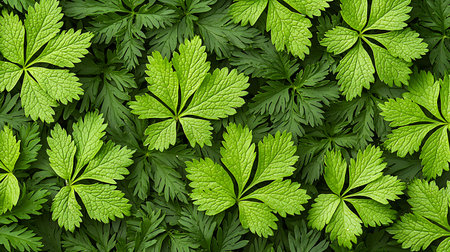 Green leaves background. Nature pattern. Top view. Flat lay.の写真素材