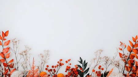 Flowers composition. Frame made of autumn flowers on white background. Flat lay, top view, copy...