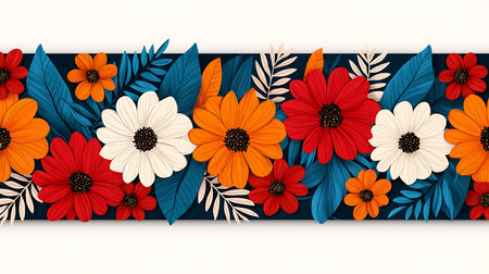 Seamless floral border with flowers and leaves. Vector illustration.の写真素材