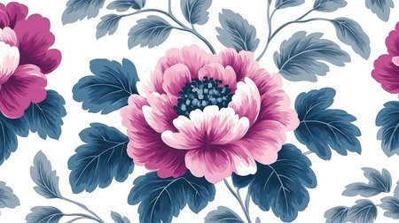 Seamless pattern with peony flowers in retro style. Vector illustration.の写真素材