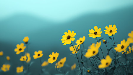 Beautiful yellow cosmos flowers in the meadow. Nature background.