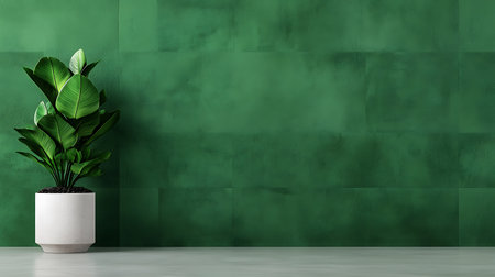 3d render of a green wall with a plant in a potの写真素材