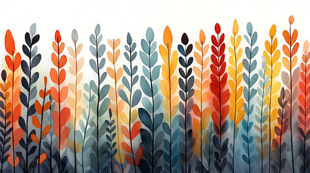 Watercolor background with autumn leaves and branches. Hand painted illustration.の写真素材
