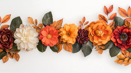 Flowers composition. Frame made of autumn flowers on white background. Flat lay, top view, copy...