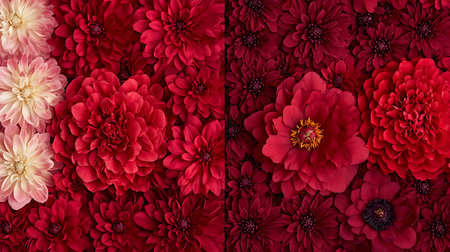 Red and white dahlia flowers background. Floral pattern.の写真素材