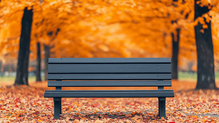 Bench in the autumn park with fallen leaves. 3d rendering.の写真素材