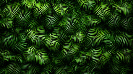 Tropical green leaves background. Palm leaves pattern. Exotic nature wallpaper.の写真素材