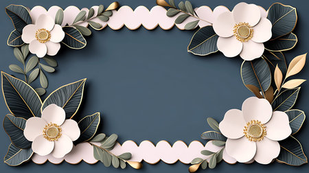 Floral frame with white flowers on dark blue background. Vector illustration.
