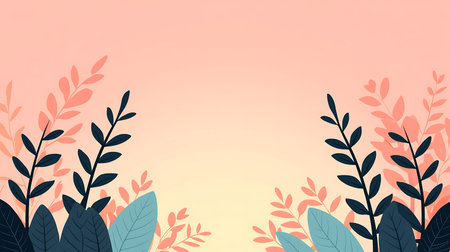 Floral background with leaves and branches. Vector illustration in flat style