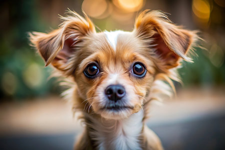 Portrait of a cute chihuahua puppy in the gardenの写真素材