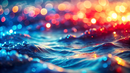 abstract water background with bokeh defocused lights and wavesの写真素材