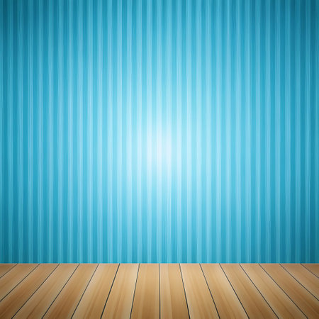 Blue striped wall with wooden floor. Vector illustration. Eps 10.の写真素材