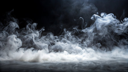 White smoke on black background. Fog and steam. Abstract background.の写真素材