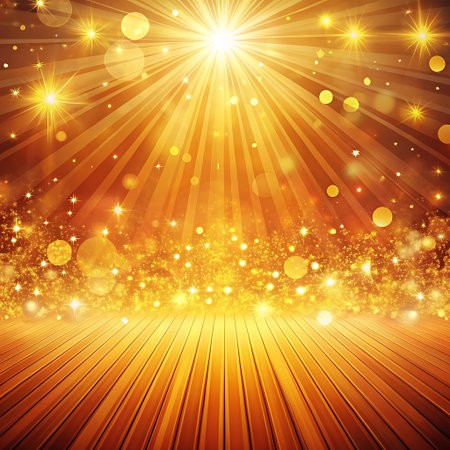 abstract golden background with rays and bokeh. vector illustrationの写真素材