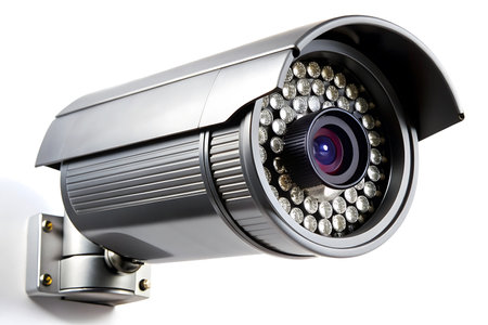 CCTV security camera isolated on white background, clipping path included.の写真素材