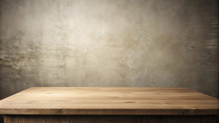 Empty wooden table over grunge wall background, product display montage