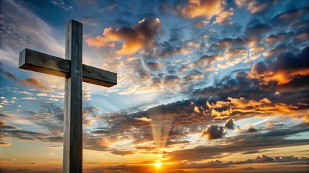 Cross on sunset background. Cross on sunset backgroundの写真素材