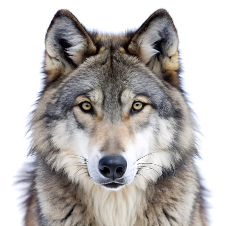 Close-up portrait of wolf. Isolated on white background.