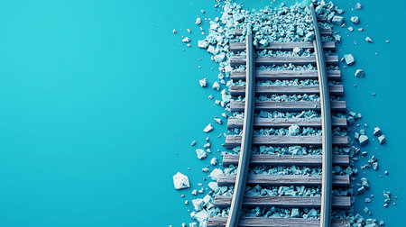 Railway tracks on blue background with copy space. 3d illustration