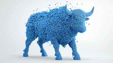 3d rendering of a buffalo made of blue particles on white backgroundの写真素材