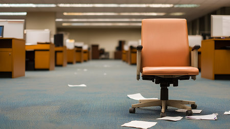 Office chair in an empty room with documents. Selective focus.の写真素材