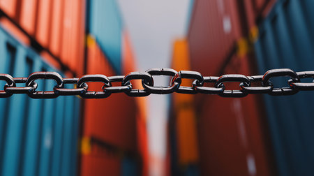 Close-up of a chain with a container in the background.