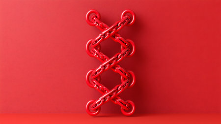 DNA chain on a red background. 3d rendering, 3d illustration.の写真素材