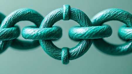 Green chain links isolated on white background. Close-up shot.の写真素材