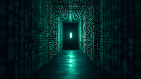 Cyber tunnel with binary code. Abstract background. 3d renderingの写真素材