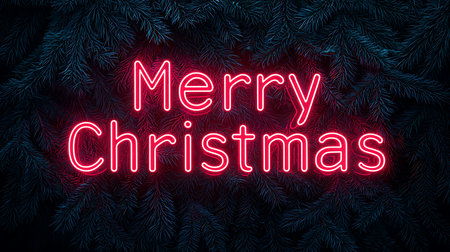 Neon sign Merry Christmas and Happy New Year. Vector illustration.の写真素材