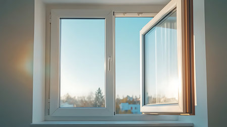 View of the window from the balcony of the house in winter.の写真素材