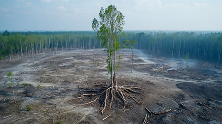 Aerial view of a burned mangrove forest in Thailand.の写真素材
