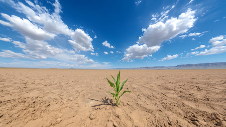 Seedling of corn growing in the arid areas of Argentina