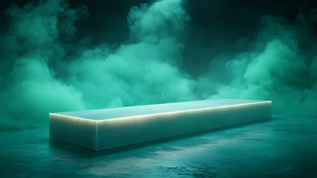 3d rendering of a pedestal in a dark room with fogの写真素材