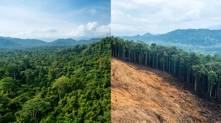 Collage of beautiful aerial view of a tropical forest in Thailand.