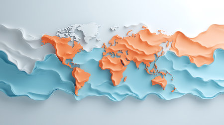 World map with 3D orange and blue colors. Vector illustration.