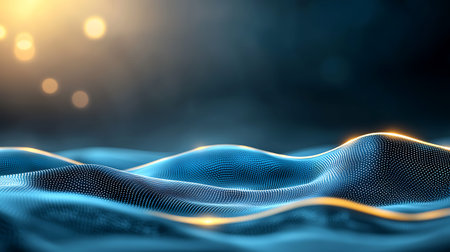 3d rendering of abstract digital wave with particles on dark blue background